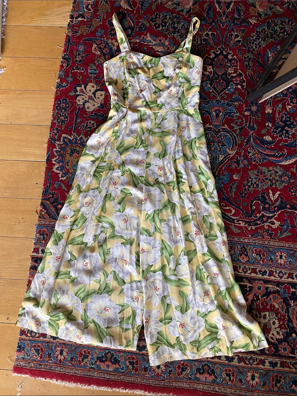 Spaghetti-Strap Floral Midi jumpsuit in Yellow and Green